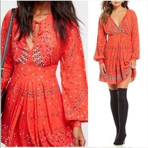Free People Orange Long Sleeve Open Back Dress